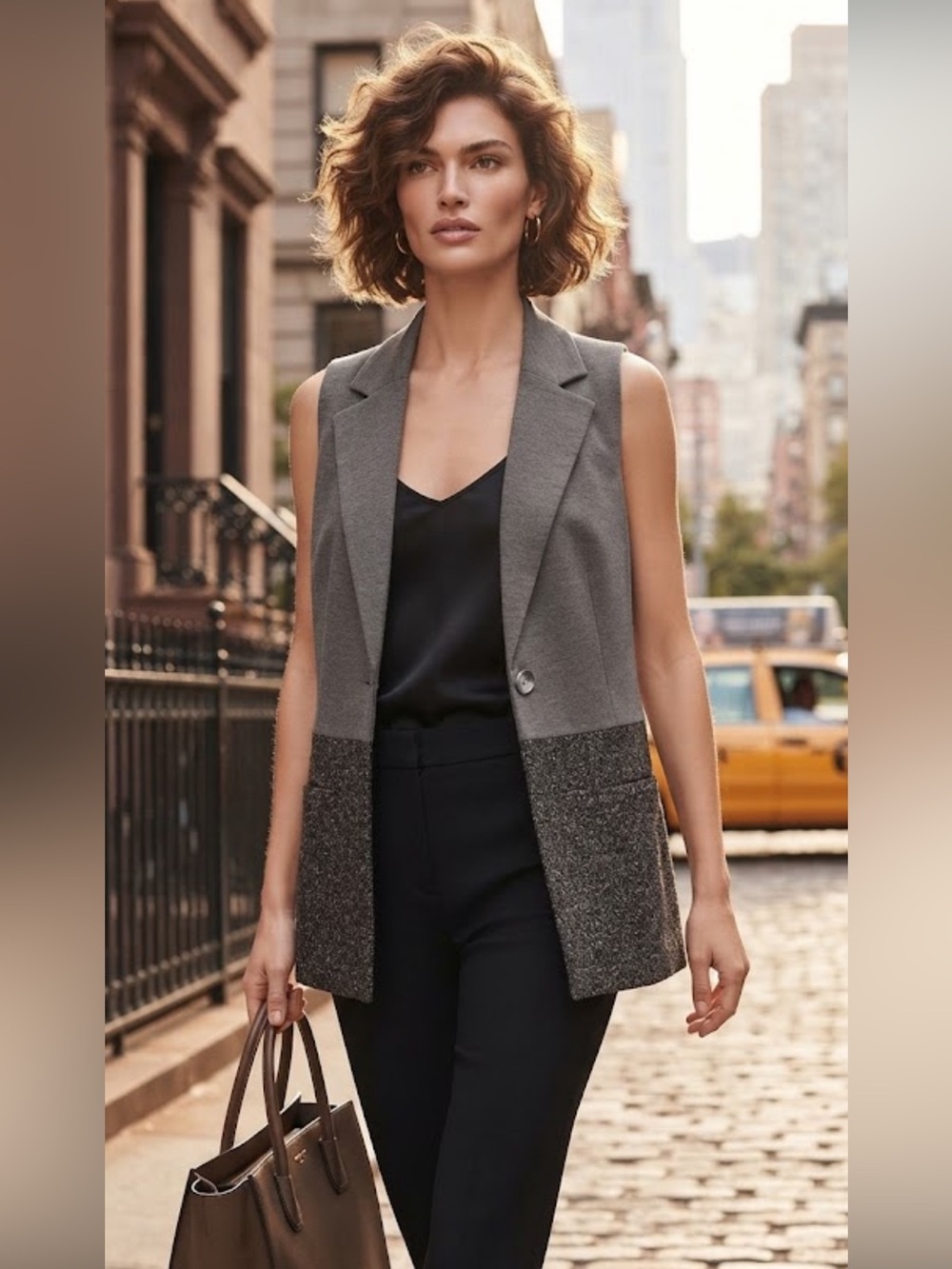 CAbi “Over the Moon” Tailored Gray Long Blazer Vest Sleeveless Lined Size S